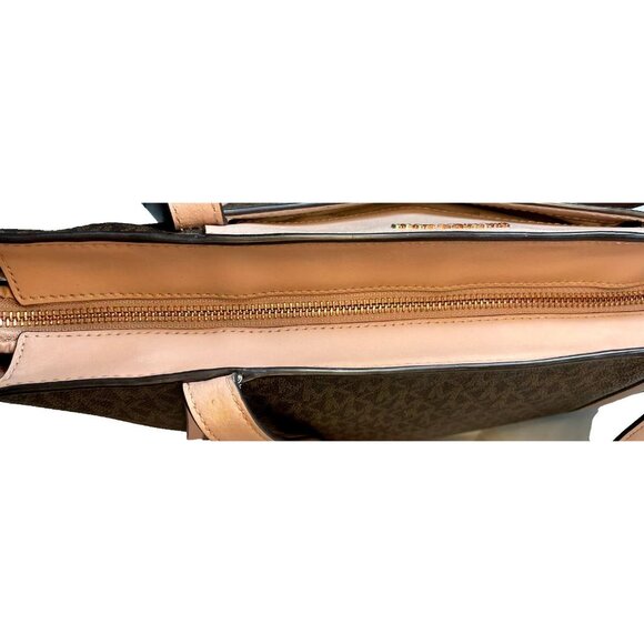 Michael Kors Tote Bag Brown Logo Print Leather Trim Style 30T8TN1T1B Authenticat - Picture 11 of 16